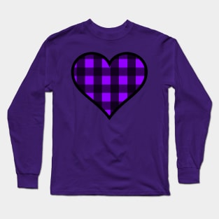 Purple and Black Buffalo Plaid Heart Long Sleeve T-Shirt